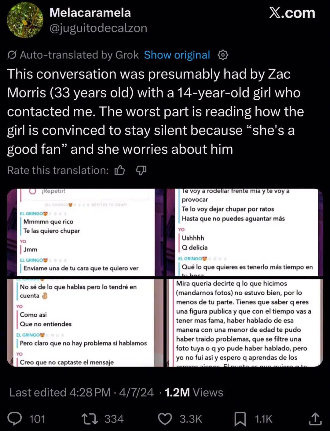 Tweet by @juguitodecalzon with four Snapchat screenshots, as shown in Reel 1